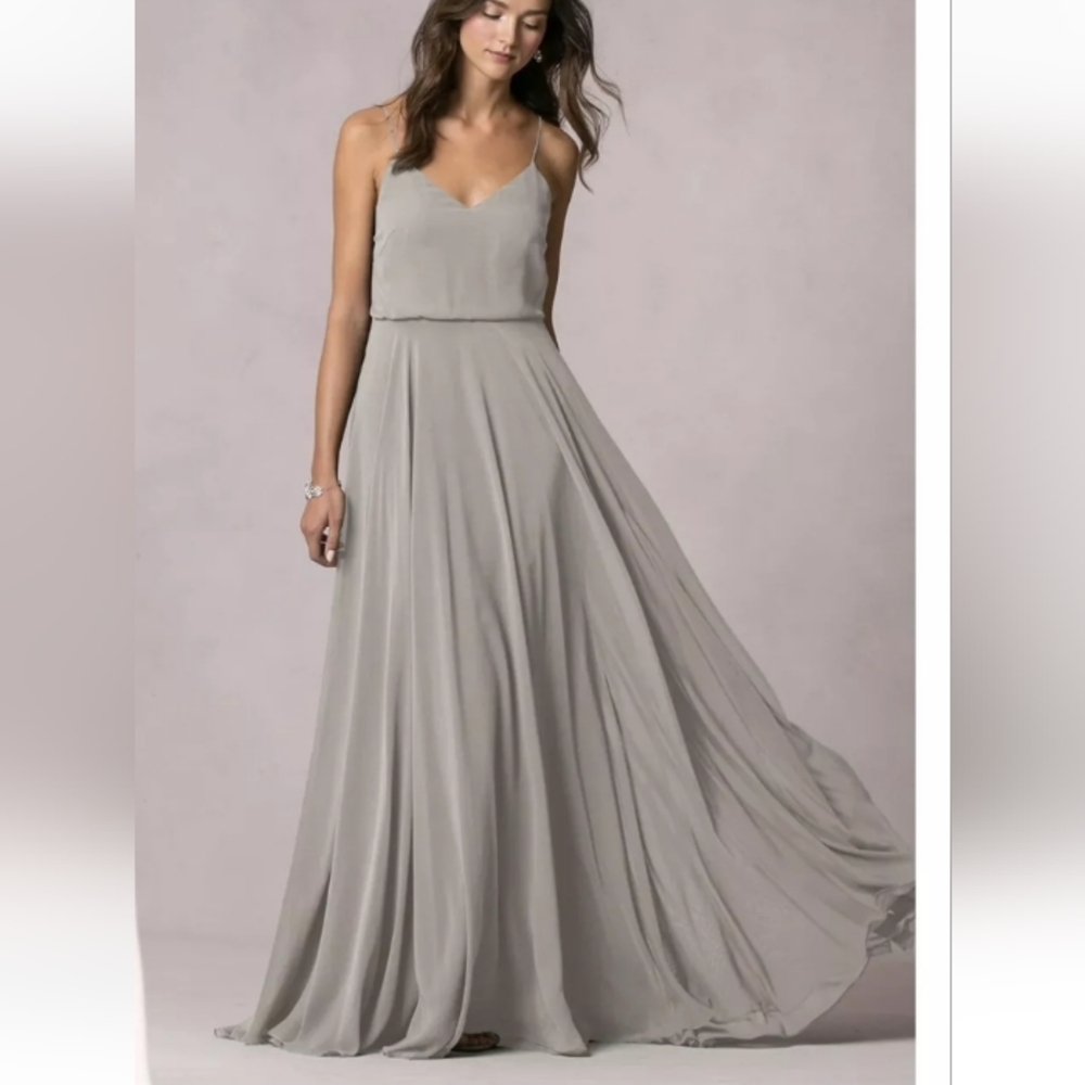 JENNY YOO Collection Inesse Bridemaids Gray Maxi Gown Sz-6